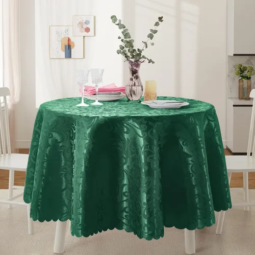 Vista 11 de Mantel cuadrado de damasco de desplazamiento verde jacquard de 52 x 52 pulgadas, mantel lavable para mesa de comedor, fiestas de buffet y campamento