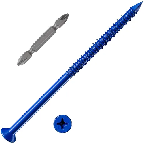 Vista 22 de Wensilon 49 piezas) Kit de ancla de tornillo para hormigón de 1/4" con cabeza plana azul para anclar a mampostería, bloque o ladrillo estuco