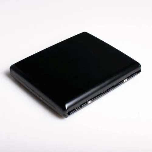Vista 6 de Caja de cigarrillos de metal, para mujeres y hombres, clip de resorte portátil de doble cara, capacidad para cigarrillos de 18-20 de 3.937 in (negro)