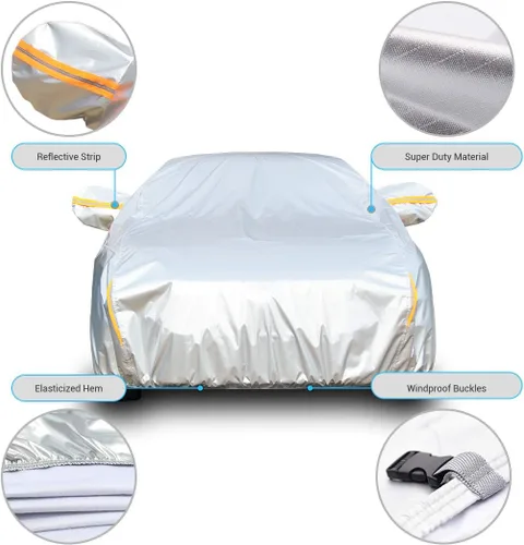 Vista 7 de Tecoom Funda resistente de múltiples capas para automóvil, para todo tipo de clima, impermeable, resistente al viento, reflectante, nieve, sol