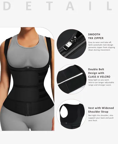 Vista 4 de FeelinGirl Latex Waist Trainers Vest for Women Plus Size Waist Cincher Corset Fajas Two Belts Zipper 9 Steel Bones