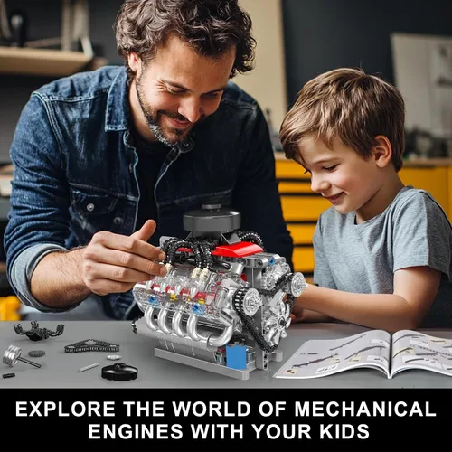 Vista 6 de Mould King 10171 Kit de modelo de motor V8 que funciona, motor de coche de 8 cilindros con motor, bloques de construcción coleccionables