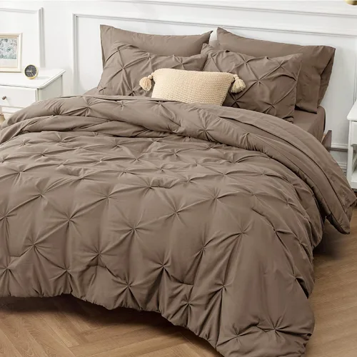Vista 66 de Bedsure - Juego de edredón tamaño individual gris - Ropa de cama tamaño individual en una bolsa de 5 piezas, juego de cama Pintuck GentleSoft™