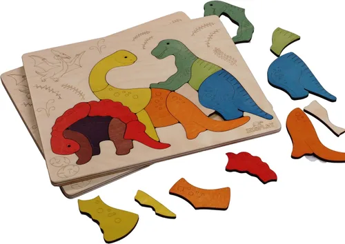 Vista 7 de Rompecabezas de madera Jurassic Rompecabezas de 15 piezas Dinosaurios para niños de 3 años en adelante