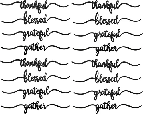 Vista 8 de Jetec 8 letreros de madera con recorte de Acción de Gracias, letrero de madera recortada con texto en inglés "Grateful Blessed Gather", decoración