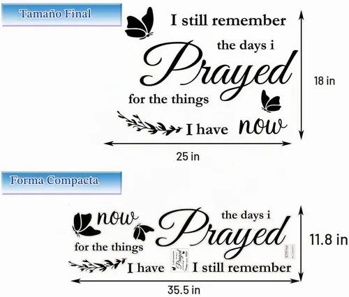 Vista 7 de Calcomanías de pared cristianas con texto en inglés "I Still Remember The Days I Prayed for The Things I Have Now", calcomanías de pared