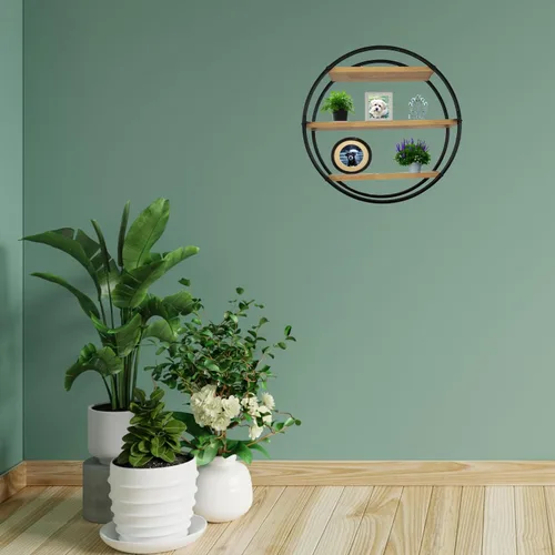 Vista 2 de Admired by Nature, Estantería de almacenamiento colgante de círculo de hierro montado, decoración de pared circular flotante de 3 niveles