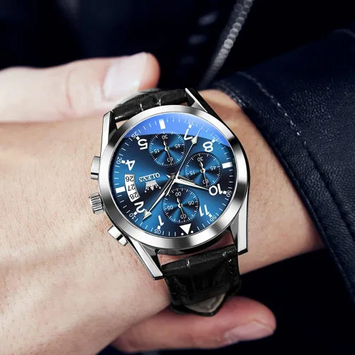 Vista 9 de OLEVS Relojes de hombre de cuero marrón con fecha, relojes casuales para hombre, relojes de cara grande para hombre, cronógrafo para hombre, reloj