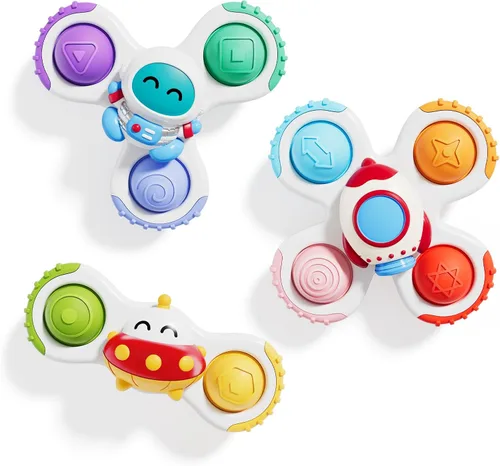 Vista 11 de ALASOU 3 piezas de juguetes sensoriales de viaje en avión con ventosa para niños de 1 año Novedad Spinning Tops 12 18 meses Regalo de cumpleaños