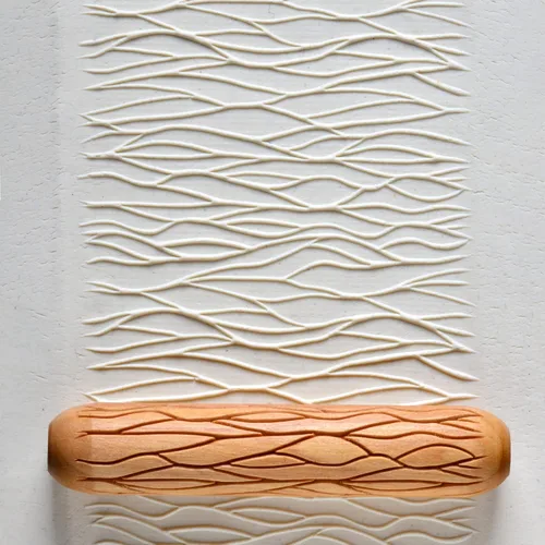 Vista 32 de MKM Pottery Tools Rodillos de mano grandes de madera para arcilla (BHR-01 Diagonal Basketweave)