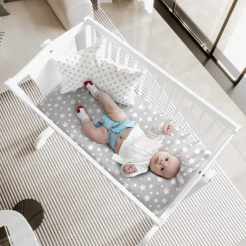 Vista 2 de Juego de sábanas de moisés de 4 piezas para bebé niño o niña, ajuste universal para colchón ovalado, con forma de reloj de arena y rectangular, gris