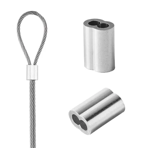 Vista 3 de QDiShi 1/4" (6mm) Manga de bucle de crimpado de aluminio para cuerda de alambre, virola de cable (30 piezas)