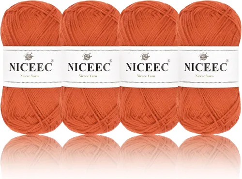 Vista 52 de NICEEC 4 madejas de hilo de algodón suave para bebé, 4 capas, manualidades DIY, peso fingering, hilo para manta para ganchillo y tejido, total 700