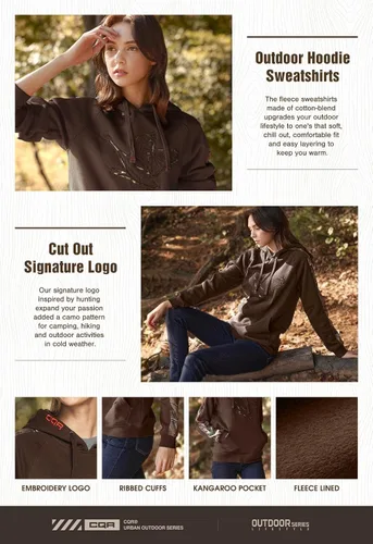Vista 5 de CQR Sudadera con capucha de forro polar para mujer, con bolsillo frontal al aire libre, sudadera con forro polar de invierno