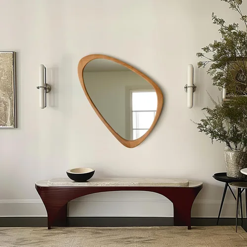 Vista 6 de Wood Asymmetrical Mirror for Decor,19.5x30.5"Organic Irregular Wall Mirrors Marrón