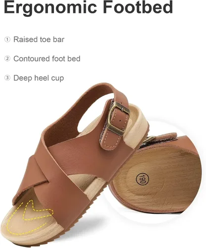Vista 5 de Cubufly Sandalias para niños con tiras cruzadas y puntera abierta, zapatos de verano para uso en interiores y exteriores, para niños pequeños