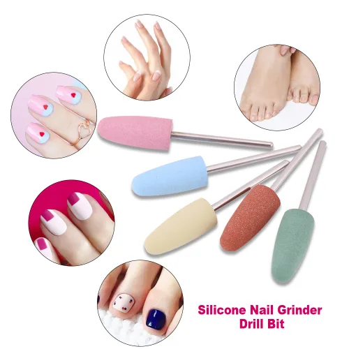 Vista 4 de Dioche Juego de 5 brocas de silicona para cutículas, brocas de lima SafetyNail, herramientas de arte de uñas para uñas de gel acrílico, manicura