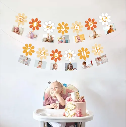 Vista 9 de Groovy One - Cartel de fotos de primer cumpleaños, decoración de fiesta bohemia con margaritas Groovy para baby shower, niña y niño, decoración