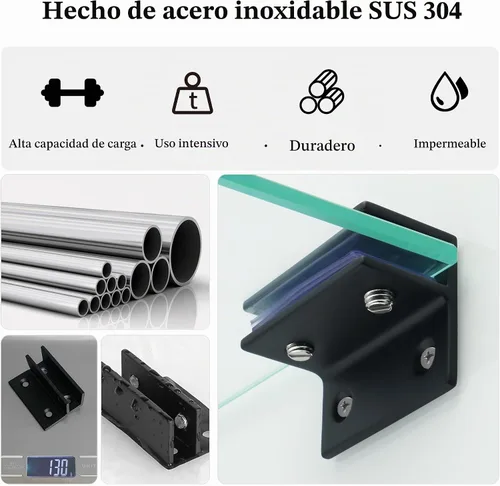 Vista 4 de Alise Soportes de estante de vidrio negro, abrazaderas de vidrio ajustables para ducha, soporte de abrazadera resistente, soportes de acero
