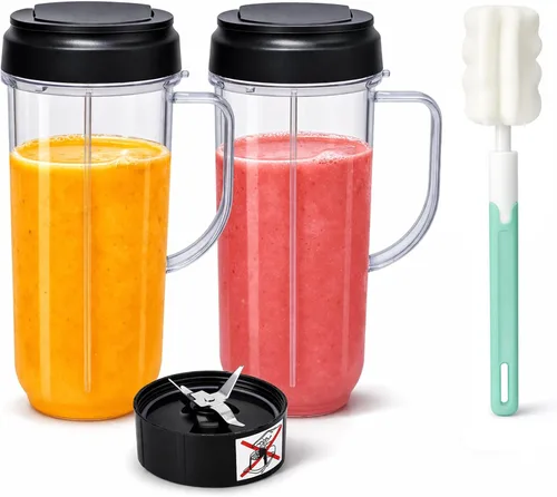Vista 10 de Paquete de 2 piezas de repuesto para tazas de licuadora Magic Bull, taza alta de 22 onzas con tapa abatible para llevar, piezas de repuesto