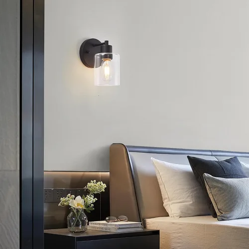 Vista 2 de Aplique de Pared, Luz de Tocador Negra, Moderna Lámpara de Baño con Pantalla de Vidrio Transparente y Prevención de Humedad y Óxido, Lámpara