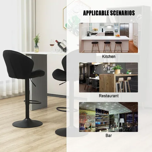 Vista 5 de Juego de 2 taburetes de bar, taburetes de bar ajustables con respaldo y reposapiés, taburetes de bar ajustables de terciopelo de diseño moderno