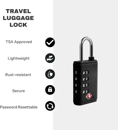 Vista 4 de Cerraduras TSA para equipaje, candado de combinación pequeña con indicador de alerta, cerraduras de equipaje aprobadas por la TSA para artículos