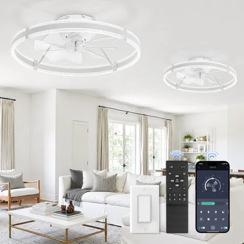 Vista 11 de LEDIARY Ventiladores de techo de perfil bajo con luces, ventilador de techo moderno de montaje al ras y control remoto, ventiladores de techo LED
