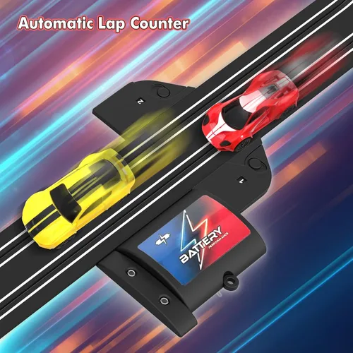Vista 4 de Sets de pista de carreras de coches de ranura de 32 pies con alimentación eléctrica para niños y niños, carreras dobles con 4 coches de alta