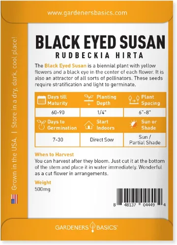 Vista 2 de Gardeners Basics, Black Eyed Susan Seeds para plantar, semillas de flores Rudbeckia Hirta para jardines de flores cortadas, hermosas flores