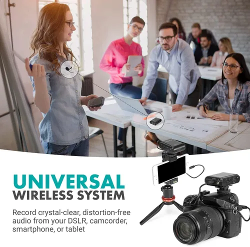 Vista 2 de Movo WMX-1 Sistema de micrófono inalámbrico Lavalier de 2.4 GHz compatible con cámaras DSLR, videocámaras, iPhone, teléfonos inteligentes Android