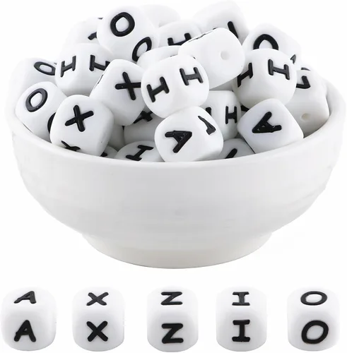 Vista 15 de Cuentas de silicona de corazón cuadrado blanco de 0.472 pulgadas, 20 cuentas de silicona con números de corazón para hacer llaveros, ideal