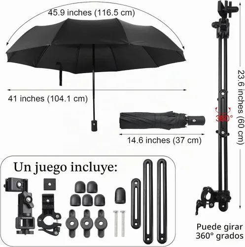 Vista 2 de Shinylin 2 paraguas de playa con abrazadera universal ajustable UPF 50+ apertura y cierre automático resistente al viento paraguas de golf portátil