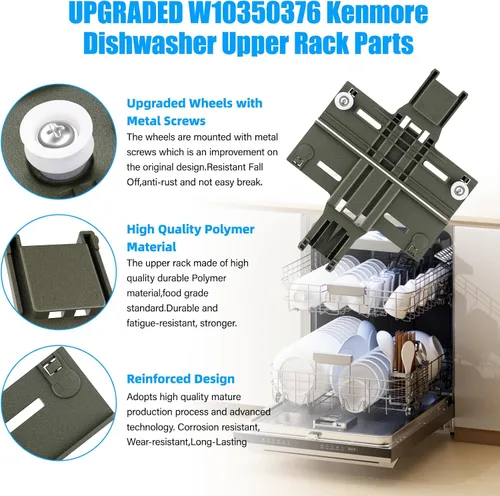 Vista 3 de Piezas de ajustador de estante superior para lavavajillas W10350376 para Whirlpool Kenmore W10195840 KUDS30IXSS4 Parte superior del estante