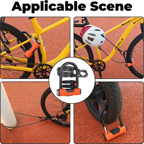Vista 5 de MEGHNA Candado de bicicleta con cable de alta resistencia para bicicleta en U, combinación antirrobo con soporte para bicicleta de montaña