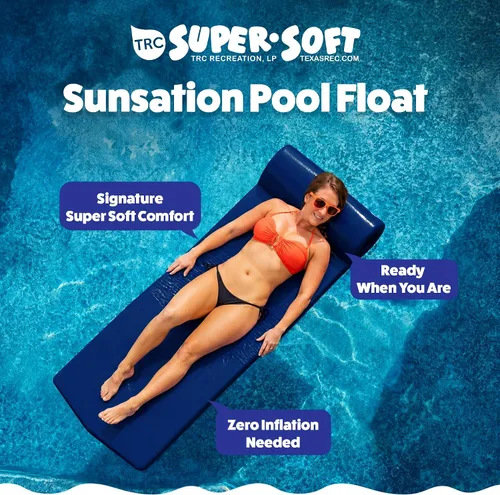 Vista 2 de TRC Recreation Sunsation 1.75" Thick Foam Pool Float Lounger w/ Headrest for Lounging & Sunbathing in Swimming Pools, Beaches & Lakes, 70" x 26