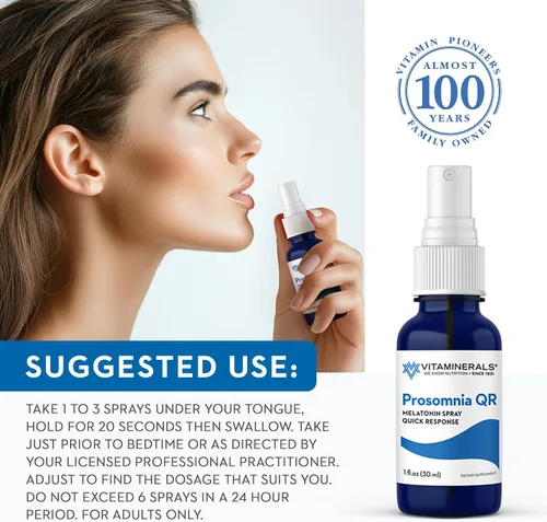 Vista 6 de Vitaminerals 133 Prosomnia QR, spray natural de melatonina para dormir, 1 onza
