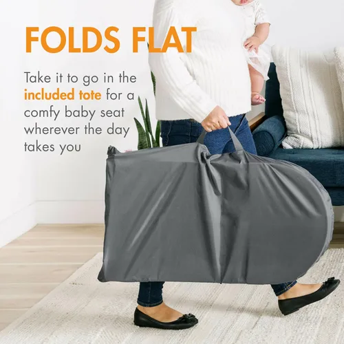 Vista 5 de Boon Bouncer portátil inclinado para bebés, asiento plegable para bebés, silla de bebé portátil ligera con tela lavable a máquina y arnés de 3 Verde