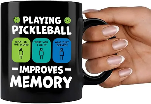 Vista 8 de Taza de cerámica Playing Pickleball Improves Memory Pickleball Lovers Gifts Coffee Cup 11 oz (negro)
