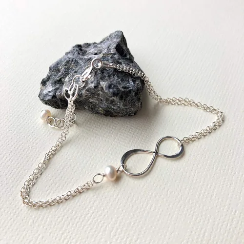 Vista 88 de Pulsera con dije de infinito con piedra natal, joyería hecha a mano, regalo para ella