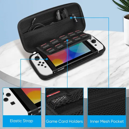 Vista 3 de Fintie Funda de transporte para Nintendo Switch OLED modelo 2021Switch 2017, a prueba de golpes funda protectora rígida bolsa de viaje con 10