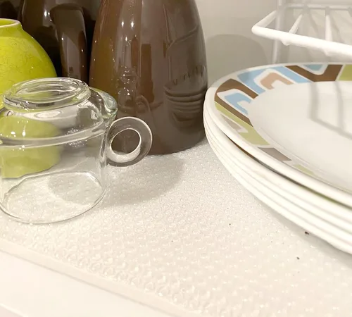 Vista 7 de Revestimiento de estante para armarios de cocina de 10 pulgadas de ancho x 20 pies, no adhesivos, antideslizantes, impermeables, de agarre fuerte