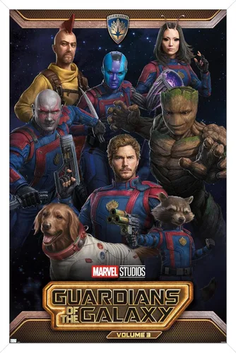Vista 11 de Marvel Guardians of the Galaxy Vol 3 - Póster de pared grupal, 22.4 pulgadas de largo x 14.7 pulgadas de ancho, versión enmarcada de madera