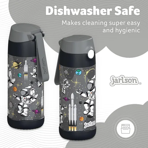 Vista 4 de Jarlson® CHARLI - Botella de agua para niños [12 onzas], botella térmica de acero inoxidable con pajilla, botella de agua aislada a prueba