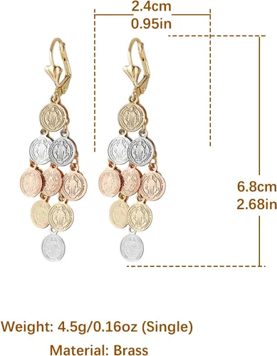 Vista 6 de HZMAN Aretes colgantes chapados en oro de 14 quilates para mujeres y niñas, retro, religiosos, delicados, con borlas multicapa, regalo de joyería