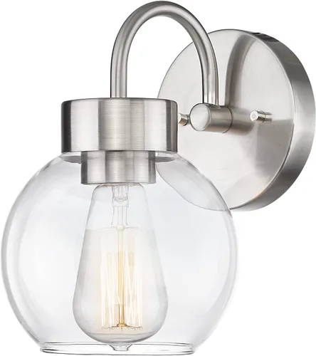 Vista 11 de EAPUDUN WLA1433-MBK - Lámpara de baño de 1 luz negra mate sobre espejo, luces de tocador con 1 globo de vidrio transparente, apliques de pared