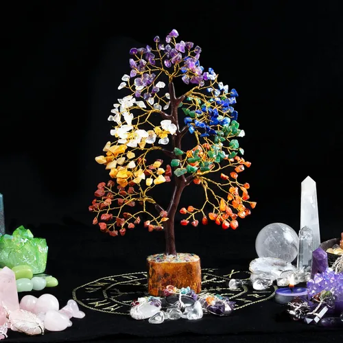 Vista 6 de Árbol de la vida de 7 chakras, árbol de dinero Feng Shui, árbol de piedras preciosas para energía positiva, árbol de cristal de siete chakras, atrae