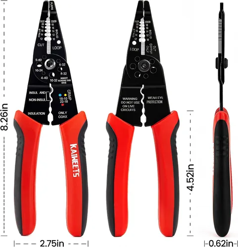 Vista 5 de KAIWEETS Pelacables 10-22 AWG Empalmador de Cables Pelacables Herramienta Multipropósito para Pelar Cables Alicates de Alambre Eléctrico