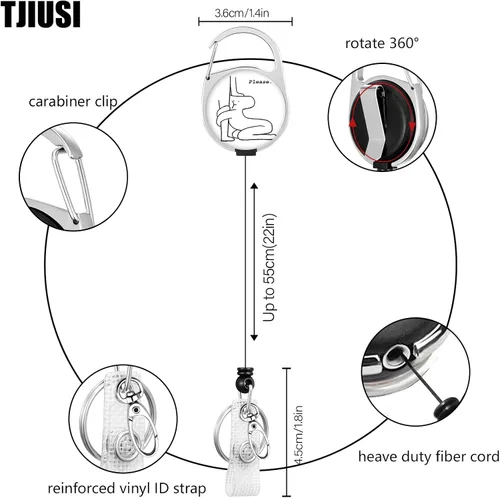 Vista 3 de Soporte retráctil para carrete con clip giratorio de 360°, divertido soporte para tarjetas de identificación con nombre y clip para cinturón y H