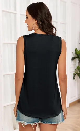 Vista 5 de Sherosa Camisetas sin mangas para mujer, cuello en V, para verano, a la moda, casuales, holgadas, sin mangas